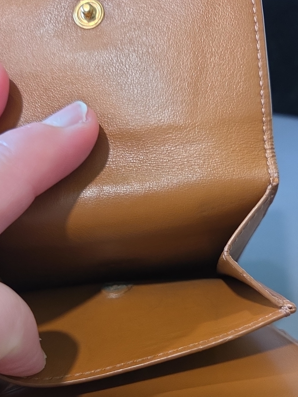 Celine Triomphe Pattern Compact Trifold Wallet in Dark Brown with Tan Accent - Picture 4 of 11